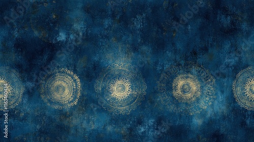 Elegant mandala patterns on textured blue background for artistic decor photo