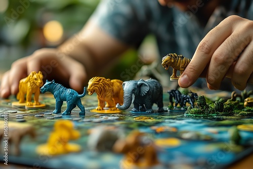 Person playing a wildlife themed board game photo