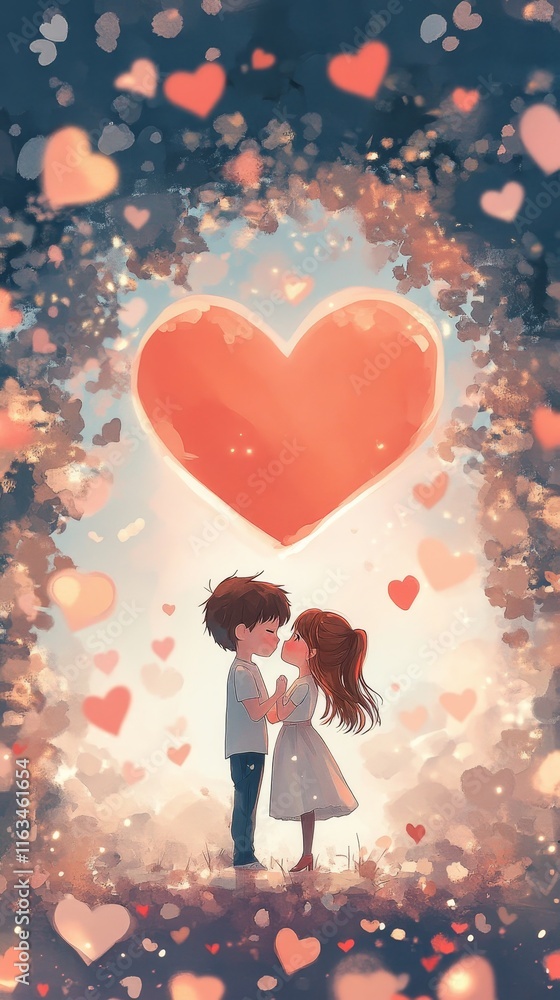Lovers Kissing Underneath a Giant Heart Lovers Kissing Underneath a Giant Heart