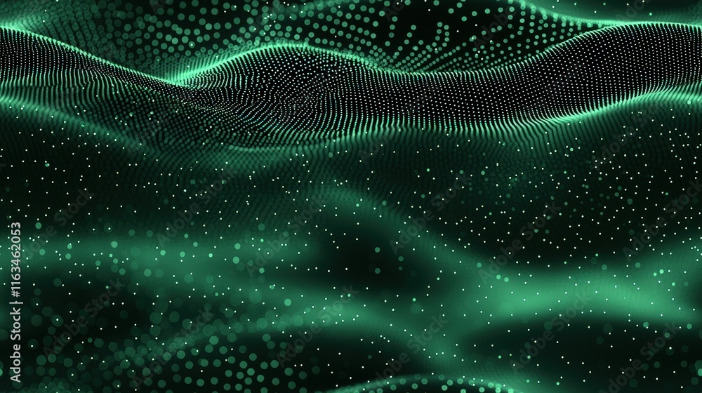 Abstract green wave: digital landscape of dynamic particles in motion Abstract green wave: digital landscape of dynamic particles in motion