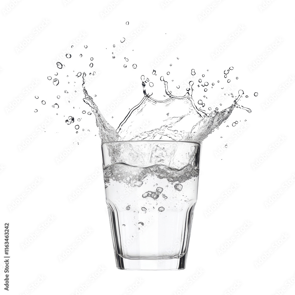 Refreshing Splash: Crystal-clear water explodes from a glass in a dynamic splash, capturing the essence of refreshment and purity. Refreshing Splash: Crystal-clear water explodes from a glass in a dynamic splash, capturing the essence of refreshment and purity.
