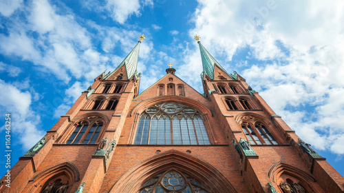 Germany travel landmarks and architecture buildings of Hamburg and Lubeck, vector. German architecture of St Catherine Church, Michael and Nicholas church in Lubeck, Rathaus city hall of Hamburg photo