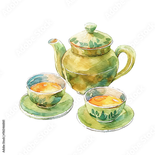 tibetan butter tea vector illustration in watercolor style