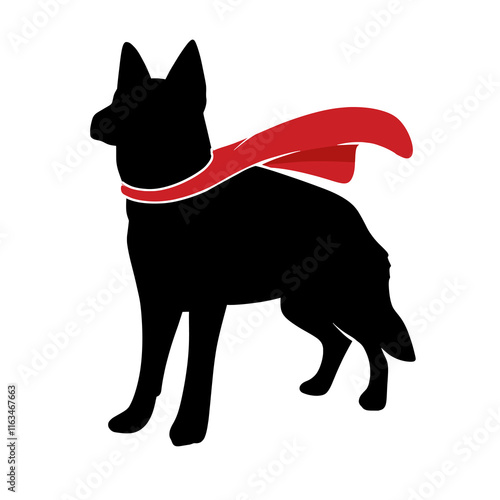 Silhouette of a Dog with a Red Hero Cape