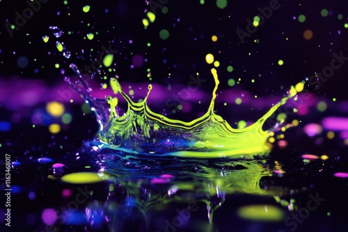 Fluorescent Liquid Splashing on Black Background for Creative Designs photo