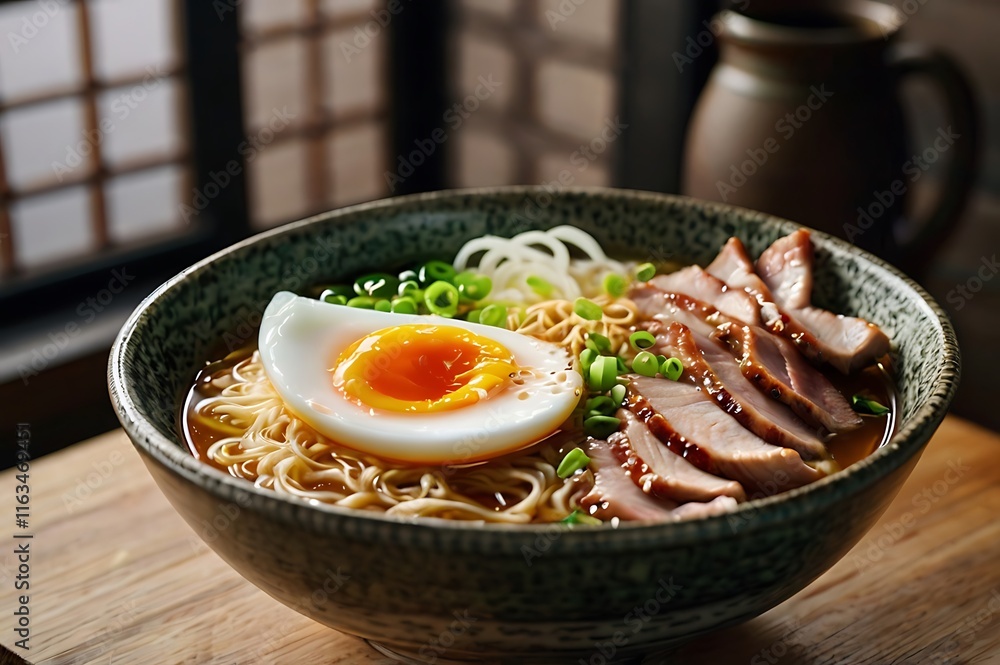 Steaming Bowl of Ramen with Rich Broth and Toppings Steaming Bowl of Ramen with Rich Broth and Toppings