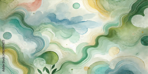Soft Abstract Watercolor Background with Green and Peach Tones