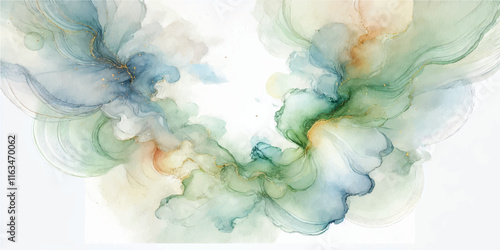 Soft Abstract Watercolor Background with Green and Peach Tones