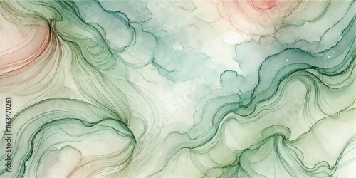 Soft Abstract Watercolor Background with Green and Peach Tones