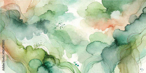 Soft Abstract Watercolor Background with Green and Peach Tones