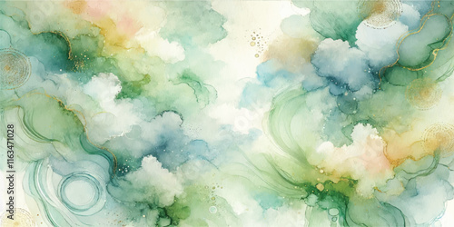 Soft Abstract Watercolor Background with Green and Peach Tones