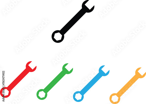 Colorful wrench icon set in five colors isolated on white background . Vector illustration