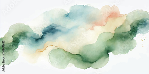 Soft Abstract Watercolor Background with Green and Peach Tones