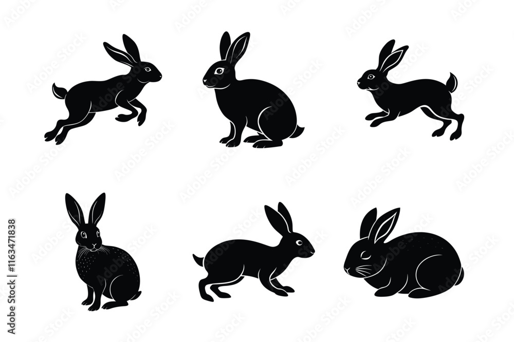 Obraz premium Rabbit silhouette set illustration on a white background. Animal silhouette collection for easter day
