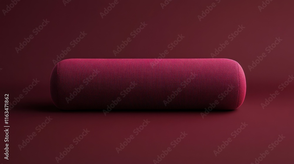 Dark red cylindrical pillow on maroon background. Dark red cylindrical pillow on maroon background.