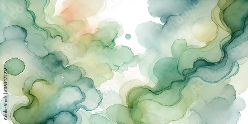 Soft Abstract Watercolor Background with Green and Peach Tones