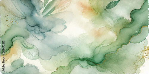 Soft Abstract Watercolor Background with Green and Peach Tones