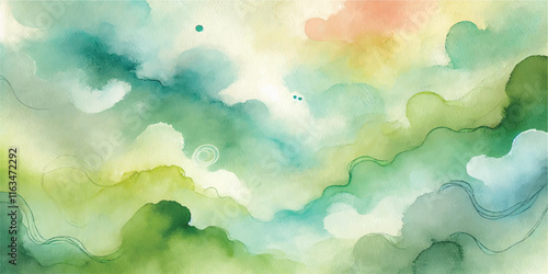 Soft Abstract Watercolor Background with Green and Peach Tones