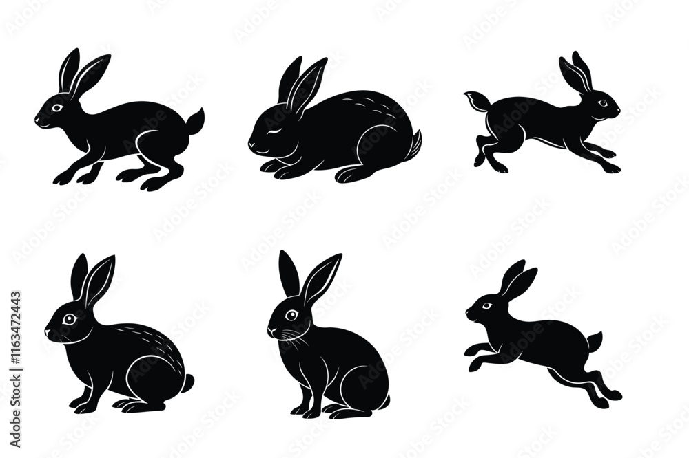 Obraz premium Rabbit silhouette set illustration on a white background. Animal silhouette collection for easter day