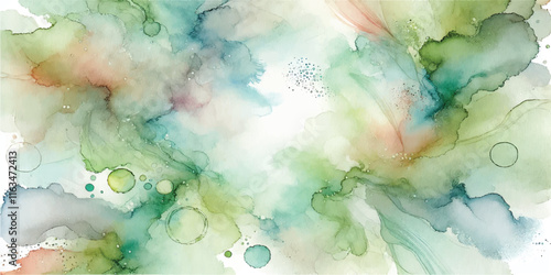 Soft Abstract Watercolor Background with Green and Peach Tones