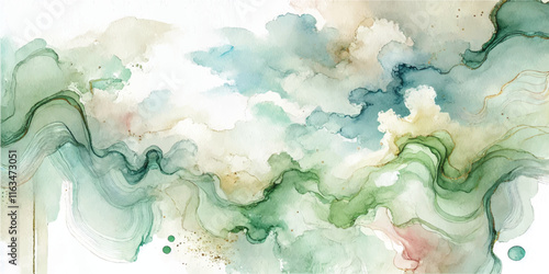 Soft Abstract Watercolor Background with Green and Peach Tones