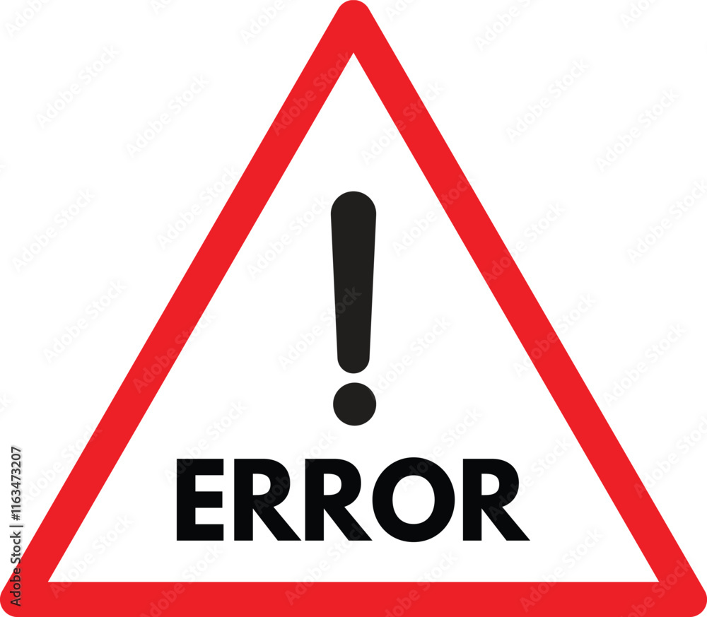 Error triangle icon with text . Alert sign . Triangle with exclamation mark and text . Attention icon vector Error triangle icon with text . Alert sign . Triangle with exclamation mark and text . Attention icon vector