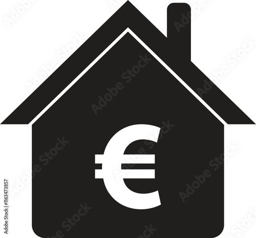 Euro home icon isolated on white background . Euro money sign with house . Vector illustration