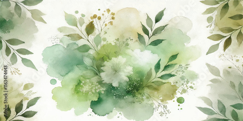 Soft Abstract Watercolor Background with Green and Peach Tones