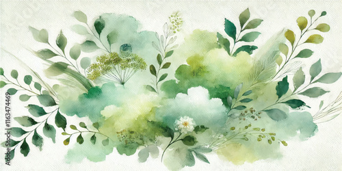 Soft Abstract Watercolor Background with Green and Peach Tones
