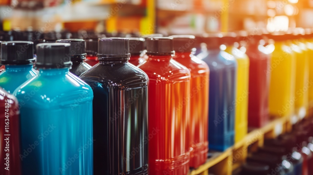 Fototapeta premium Detailed Close-Up of Vibrant Bottles in Bright Light