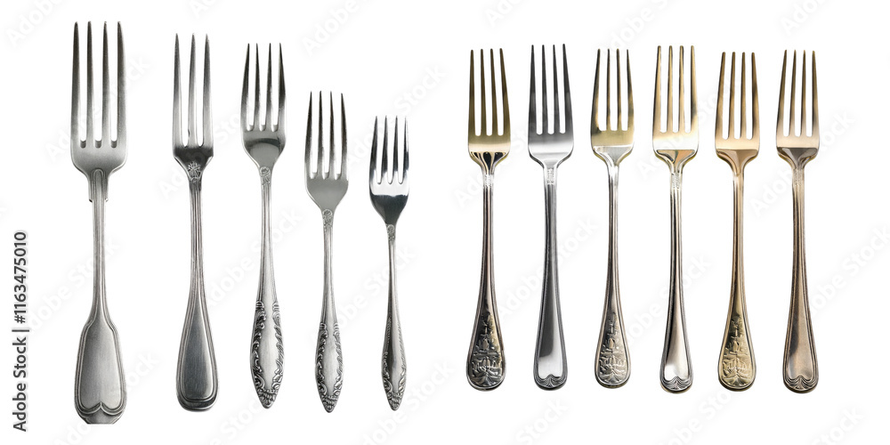 Collection of Various Fork Designs on Transparent Background Collection of Various Fork Designs on Transparent Background