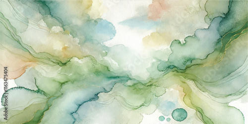 Soft Abstract Watercolor Background with Green and Peach Tones