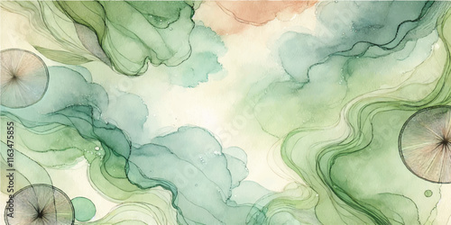 Soft Abstract Watercolor Background with Green and Peach Tones