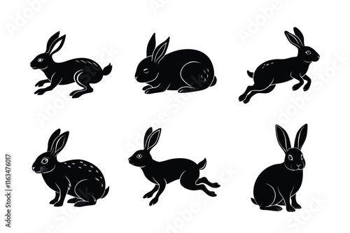 Rabbit silhouette set illustration on a white background. Animal silhouette collection for easter day
