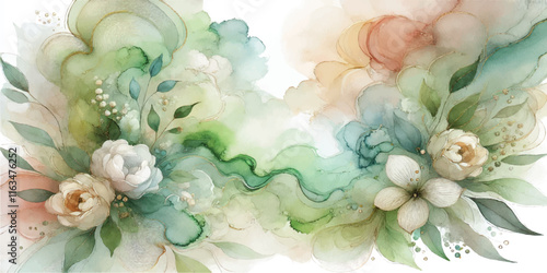 Soft Abstract Watercolor Background with Green and Peach Tones