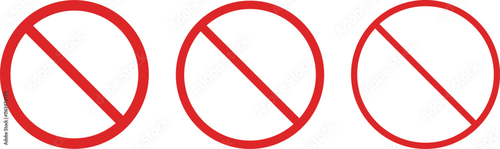 Forbidden sign set . Prohibition sign set . Red stop sign. Slash sign . Vector illustration Forbidden sign set . Prohibition sign set . Red stop sign. Slash sign . Vector illustration