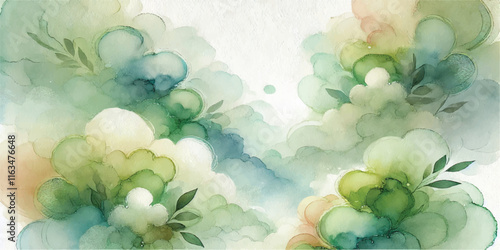 Soft Abstract Watercolor Background with Green and Peach Tones