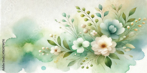 Soft Abstract Watercolor Background with Green and Peach Tones