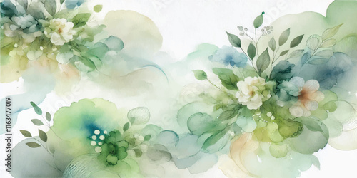 Soft Abstract Watercolor Background with Green and Peach Tones