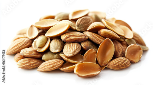 Nuts and seeds healthy benefits in vitamin complex. Vector A, B, D, K, E vitamin groups and natural grains, vegan diet nutrition. Coconut and walnut, hazelnut and pistachio, pumpkin or sunflower seeds photo