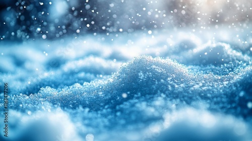 Snowy Texture with Sparkling Effects on a Blue Background. Generative AI photo