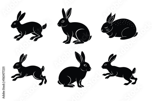 Rabbit silhouette set illustration on a white background. Animal silhouette collection for easter day