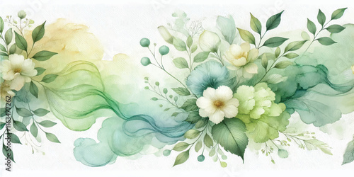Soft Abstract Watercolor Background with Green and Peach Tones