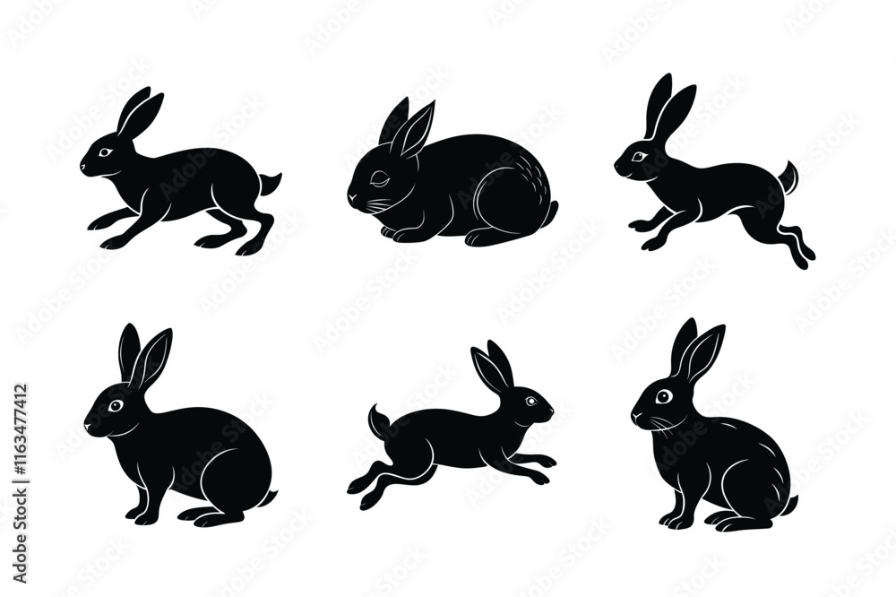 Obraz premium Rabbit silhouette set illustration on a white background. Animal silhouette collection for easter day