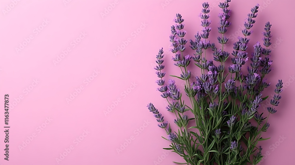 Lavender blossoms arranged on a pink background Lavender blossoms arranged on a pink background