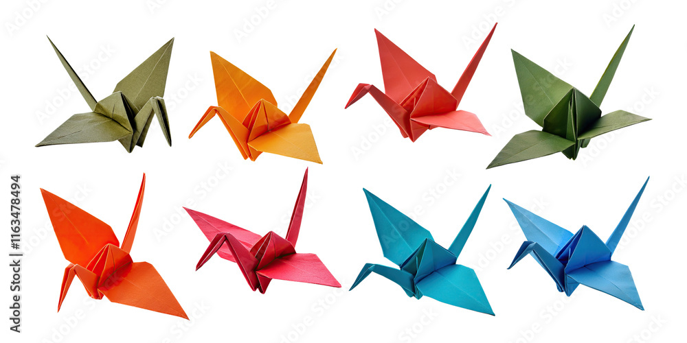 Fototapeta premium Colorful Origami Cranes on Transparent Background