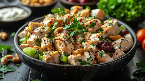 Chicken grape salad with celery cashew parmesan.