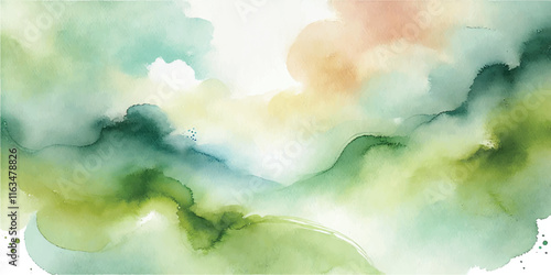 Soft Abstract Watercolor Background with Green and Peach Tones