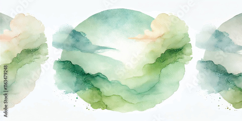 Soft Abstract Watercolor Background with Green and Peach Tones