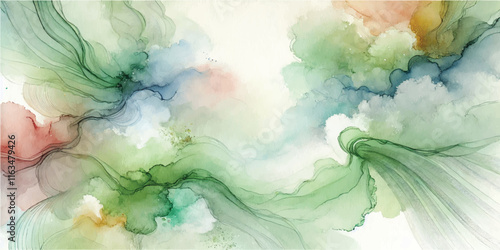 Soft Abstract Watercolor Background with Green and Peach Tones